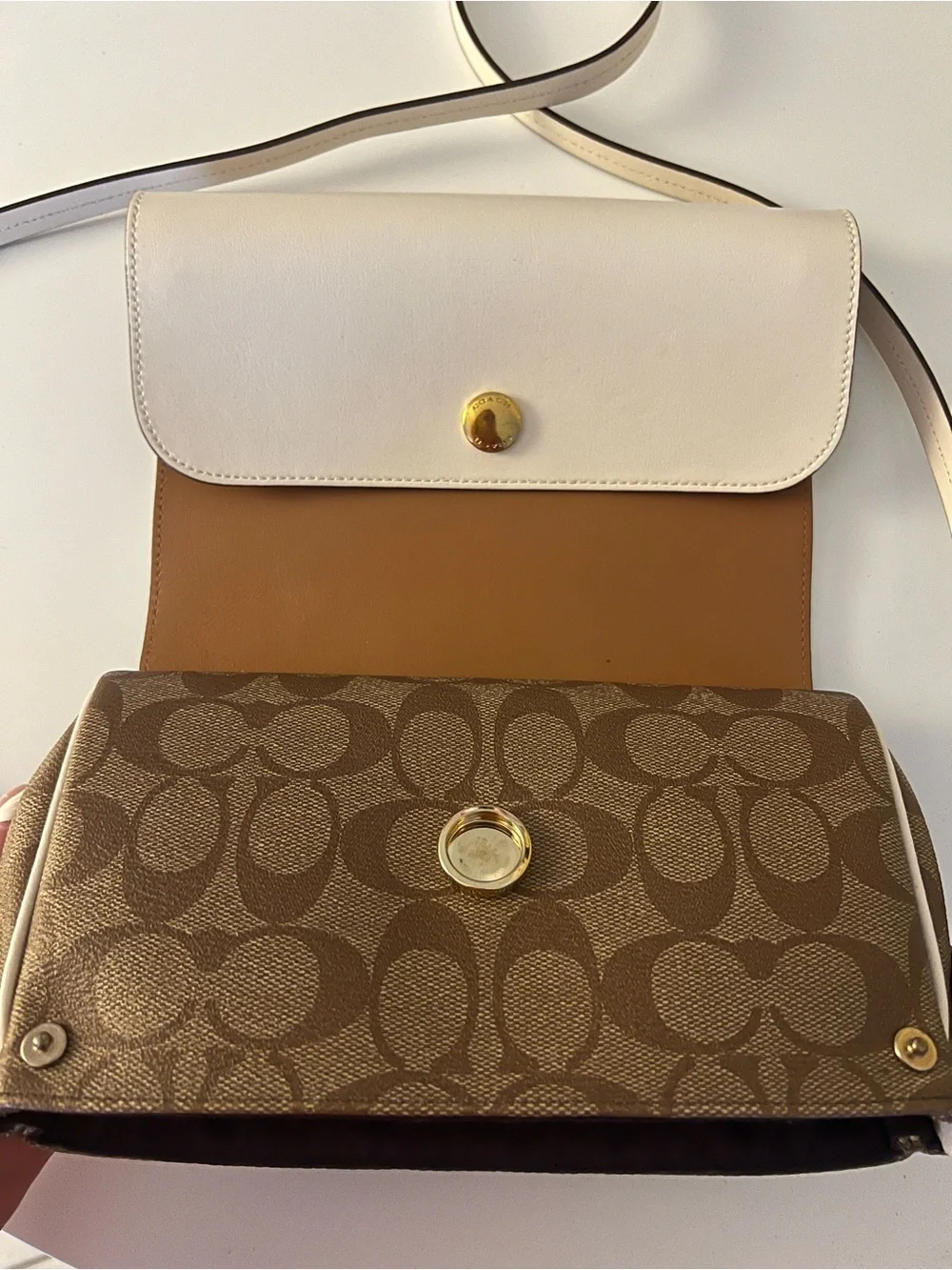 Coach White & Brown Signature Crossbody Bag - Picture 9 of 9